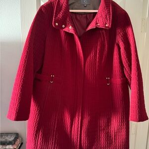 Gallery Women's Deep Red Quilted  Trench Style Long Coat